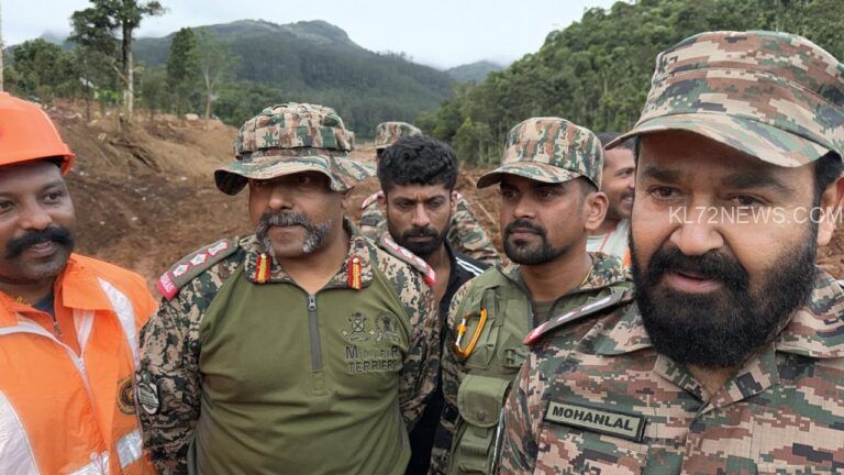 ആശ്വസിപ്പിക്കാനായി മോഹന്‍ലാല്‍; പട്ടാളവേഷത്തില്‍ ദുരന്തഭുമിയില്‍