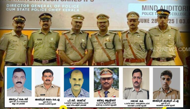 ജില്ലയിലെ ആറ് പോലീസ് ഉദ്യോഗസ്ഥർ ബാഡ്ജ് ഓഫ് ഓണര്‍ പുരസ്‌കാരം ഏറ്റുവാങ്ങി