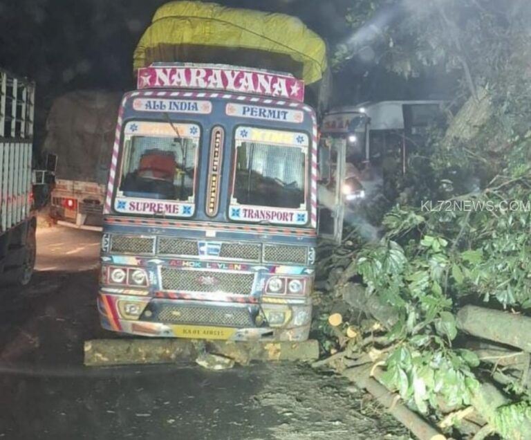 താമരശ്ശേരി ചുരത്തിൽ എട്ടാം വളവിൽ ലോറി കുടുങ്ങി ഗതാഗത തടസ്സം :